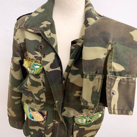 Anthropologie Beautiful Stories Patchwork Camo Utility Jacket Size Medium - Picture 13 of 16